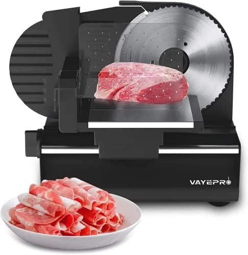 Vayepro Electric Meat Slicer Machine, Deli Cheese Bread Food Slicer, Dishwasher Safe, Removable Stainless Steel Blade & Food Carriage and Pusher, 7/8 Inch Adjustable Thickness