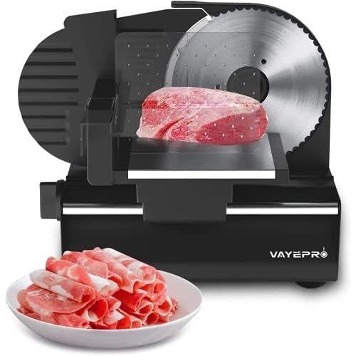 CukAid Electric Meat Slicer Machine, Deli Cheese Bread Food Slicer, Dishwasher Safe, Removable Stainless Steel Blade & Food Carriage and Pusher, 7/8 Inch Adjustable Thickness