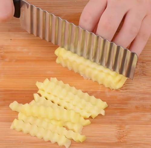 Image of 1 PCS Stainless Steel Crinkle Cutter Knife | Wavy Blade Potato & Veg Slicer for French Fries, Chips, Salads | Multi-Purpose Kitchen Chopper | Anti-Slip Handle | Food Prep Cutting Tool
