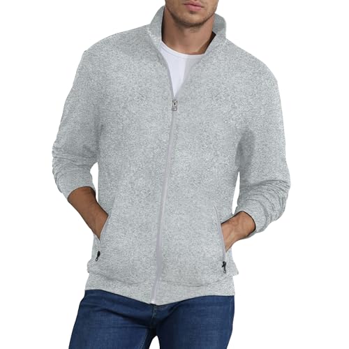 Mens Sweatshirt Full Zip Active Stretchable Jacket Lightweight Long Sleeve Jacket Light Grey XL
