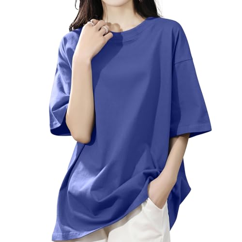 [SLEEPSINERO] tシャツ レディース 半袖 【体型カバー・ゆったり細見え】 シャツ レディーストップス 春 夏 クルーネック 大きいサイズ 吸汗速乾 通気 着痩せ オーバーサイズ レディース夏服 カットソー ロング 5分袖 おしゃれ (L,ブルー)の商品画像（Amazon）