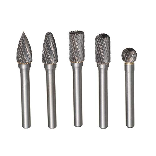 HPMAISON 5 Stück Raspel Set, Hartmetall Frässtifte Set 6 x 10mm Bohrmaschine Kugelfräser, Zylinderfräser, Zapfenfräser, Konusfräser für Heimwerker, Metallschnitzerei, Bohren, Polieren