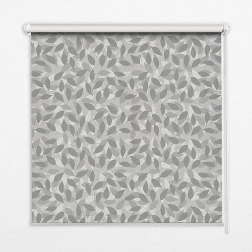 Store enrouleur perméable feuilles grises 130x240cm, l'élégance sans perçage