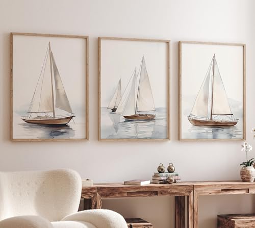 Affiche aquarelle de voiliers triptyque pour habiller un mur vide - 3