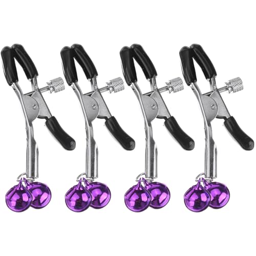 TNSRAY 4 Piezas Abrazaderas de Campana de Plata con Clips Ajustables para Mujer, Abrazaderas de Cadena de Metal de Campana Grande para Mujer, Cadena de Silicona con Clip de Látex para Mujer Happy Sex