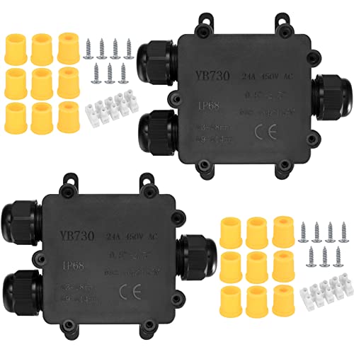 2 Pezzi 3 Vie Scatola di Derivazione IP68 Impermeabile, Scatola di Giunzione Stagna Elettrica da Esterno, Connettore Cavo Elettrici per Cavo Ø 4mm-12mm