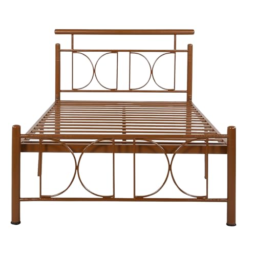 Image of Mexo Metal Extra Single Size Bed Without Storage | Wrought Iron Single Bed with Headboard & Footboard| Sturdy Powder Coated Platform Cot for Bedroom (Mexo Brown)