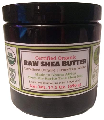 (520ml UV JAR - Tall) - Certified ORGANIC RAW SHEA BUTTER, Huge 520ml Tall Amber BPA Free Jar Unrefined, Virgin, Ivory White (Tan) Premium Quality Made in Africa From The Shea Nut; Best Non-comedog...