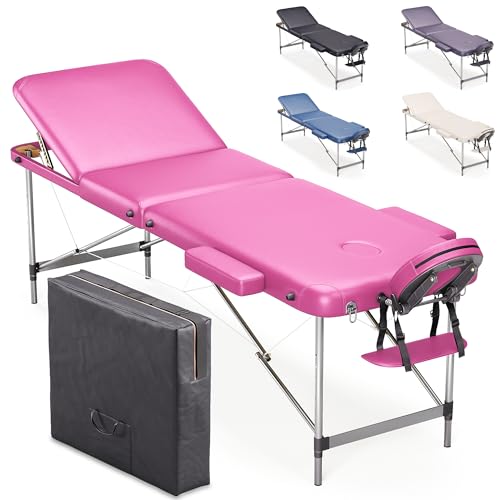 BELTOM® Table de Massage 3 Zones Portables en Aluminium lit esthetique + Sac - Rose