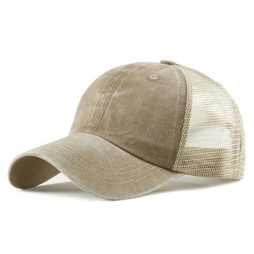 CLAPE Low Profile Trucker Hat Vintage Mesh Baseball Cap Breathable Washed Cotton Sun Protection Summer Cool Hat