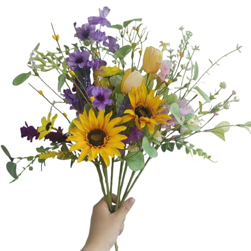 8 Bundles Artificial Wildflowers Bouquet Silk Daisy Sunflower Floral Stems