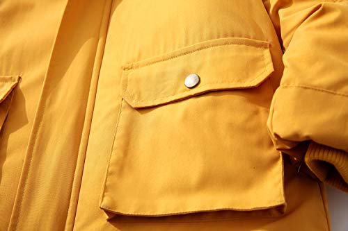 Boys Winter Coats Down Jacket Hooded Snowsuit Parka Windproof Overcoat Outerwear Jacket With Fur Hood (Yellow, 11-12T(Height:61"-63")) #TOP5