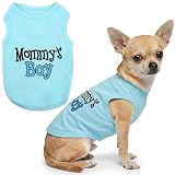 Parisian Pet Dog Shirt for Mother's Day – 100% Cotton Shirts for Large Dogs – Blue Sleeveless Puppy Clothes – Lightweight and Breathable Dog Apparel – Boy Dogs Clothes - Stretchy Mommy’s Boy Pet Shirt