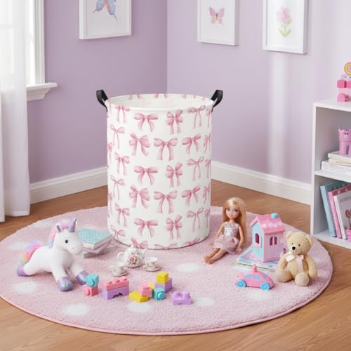 Image of Baby Laundry Basket Kids Hamper Toy Storage Bin for Boys Room Decor Baby Nursery Hamper Gift Baskets for Bedroom Bathroom(Bowknot)