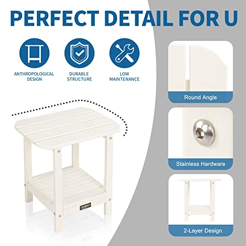 Vingli Outdoor Side Table With 2 Layer Storage, Plastic Waterproof And Uv Resistant Hdpe Adirondack Coffee End Tables, All Weather For Patio, Backyard, Pool, Indoor Use (White) #TOP4