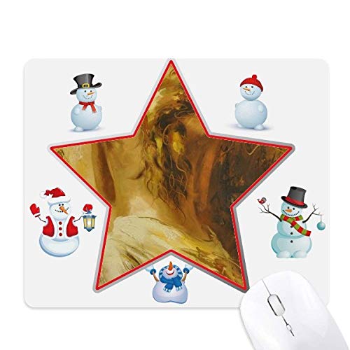 Tapis de souris Christmas Snowman Family Star avec motif fille blonde pour ordinateur