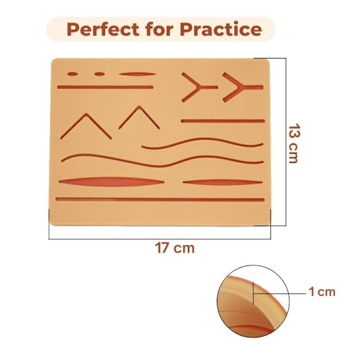 Image of B-Arm Suture Practice Pad for Medical Stitching | Silicone Suture Practice Pad 3 layer (Human skin, Fat, Muscle) | Reusable Medical Student suturing pad compatible for suture kit(Big Size)