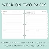 newestor 2026-2027 Weekly Planner Refills for 3-Ring Binder with Monthly Tabs, Jul 2026 - Jun 2027, 8-1/2" x 11", Folio Size 5 / Monarch