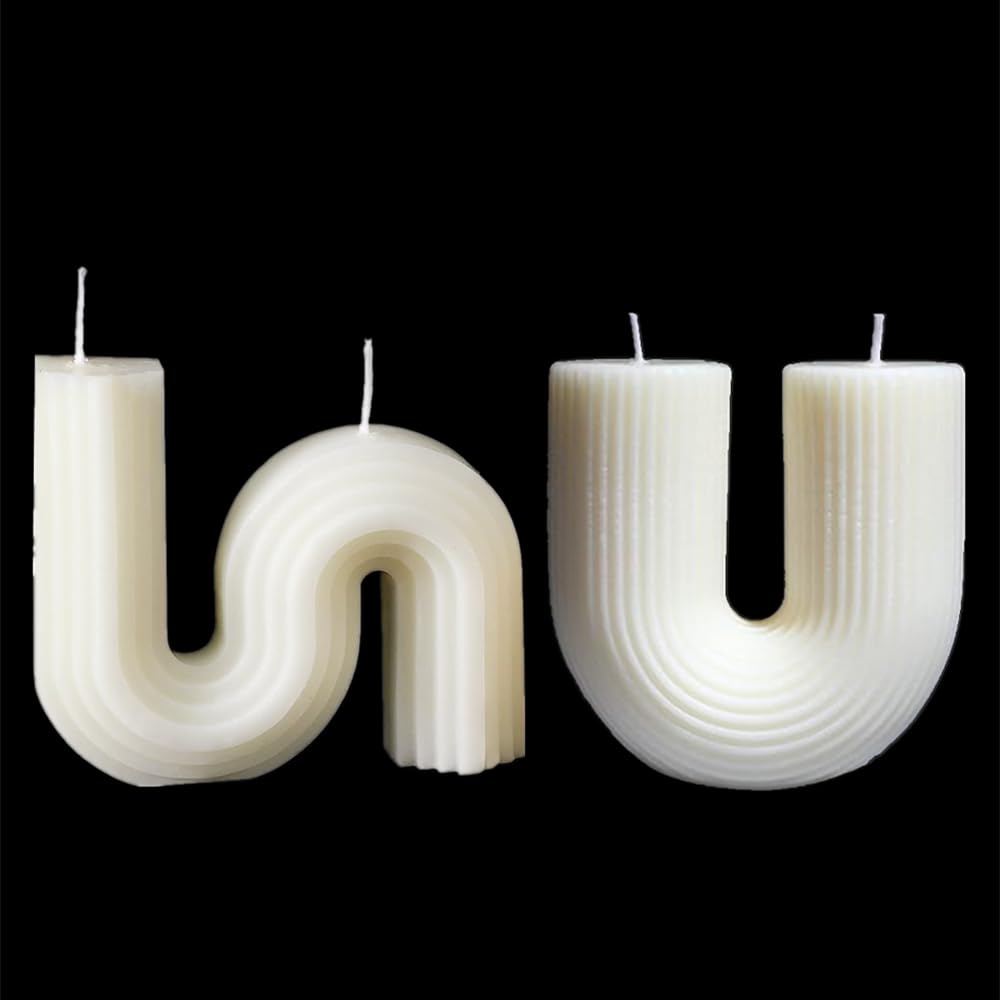 2 Pieces Aesthetic U and S Shape Candles - Minimalist Geometric Soy Wax Scented Candle Art Decorative for Wedding, Christmas, Birthday Gift