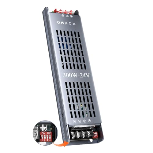 HOOLED Transformador LED DC 24 V 12,5 a 300 W, controlador LED regulável, fonte de alimentação com 5 modos de proteção de circuito, adequado para 220 - 240 V CA a 24 V CC tensão constante