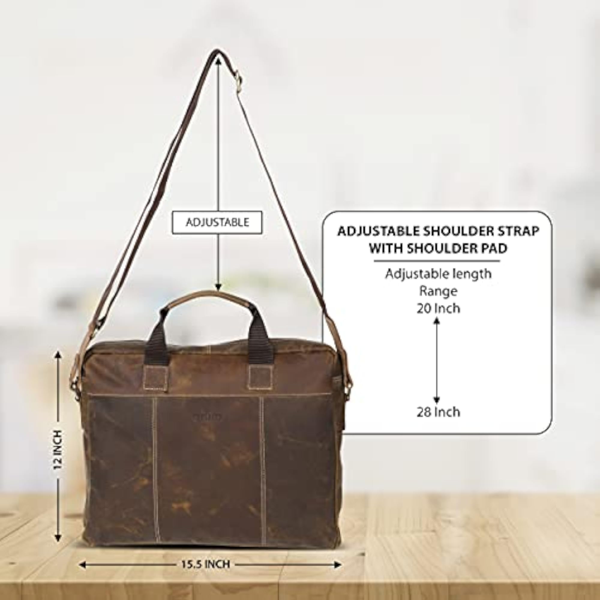 Genuine Leather Messenger Bag, 15.6" for Men and Women