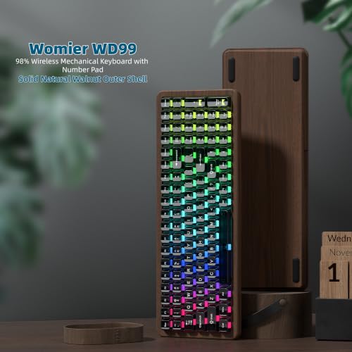 Image of Womier Wood Creamy Keyboard with Number Pad, Wireless Gaming Keyboard-WD99 | Mechanical Keyboard QMK /VIA,100-key BT5.0 /2.4G /USB-C Hot Swap,Clear Keycaps Custom RGB for PC /Mac,POM Linear Switch