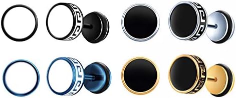 Circle Round Studs with White/Black Enamel Stainless Steel Ears Plugs Round Screw Studs Earrings Set for Men and Women, 16 Gauge
