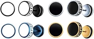 Circle Round Studs with White/Black Enamel Stainless Steel Ears Plugs Round Screw Studs Earrings Set for Men and Women, 16 Gauge