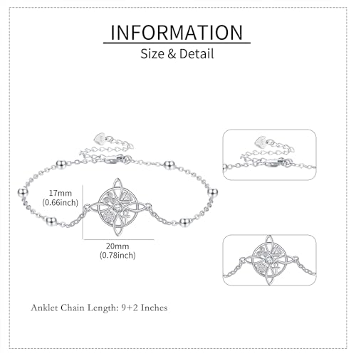 Image of YAFEINI Nudo de Bruja Plata 925 Original Witches Knot Anklet Sterling Silver Witch Foot Jewelry Witchy Gifts for Women