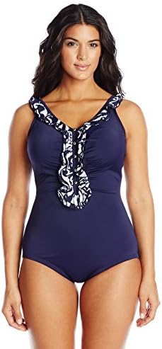 Maxine Of Hollywood Women's Plus Size Ruffle Front Girl Leg One Piece Swimsuit