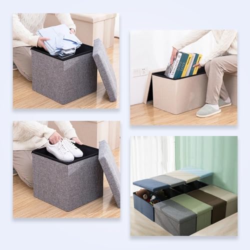 Image of Kuber Industries Cardboard Storage Stool - Square Toy Box, Foot Rest, Folding Seat, Wardrobe Organizer For Clothes-Books, Living Room Storage Box - S Zh003Bg Beige