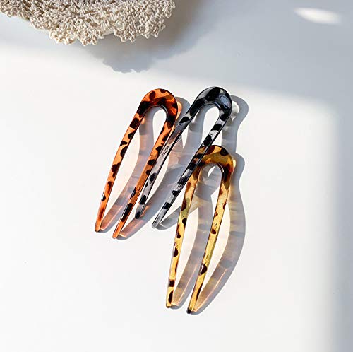 6PCS Metal U-Shaped Hairpin Vintage Hair Pin French Style Hair Fork Sticks Tortoise Shell Hair Clips Bun for Women Hair Styling Accessories