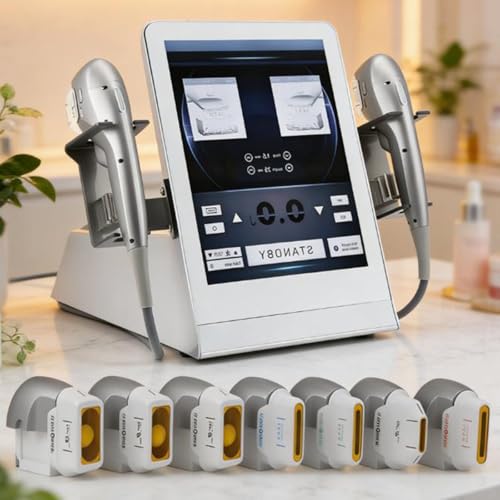 AityBuy Máquina 7d Hifu con 2 Mangos para Lifting Facial Y Modelado Corporal, 7 Cabezales, Pantalla Táctil Inteligente De 15', Seguro E Indoloro, Dispositivo De Belleza Antiarrugas