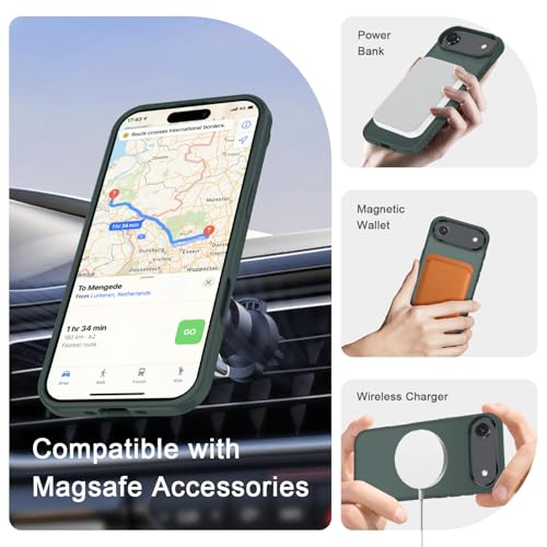 Image of YENAPOON for iPhone Air Case, Matte Magnetic Phone Cover [with 1 Screen Protector] [Support for MagSafe] [Shockproof Military Grade Protection] Translucent Frosted Back, Gray