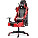 GTRACING Gaming Chair with Reclining Backrest, Adjustable Height and Swivel Base, Ergonomic Computer Chair with Headrest and Lumbar Support (Red)