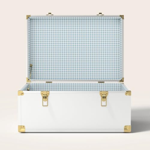 Momento Standard Wedding Keepsake Storage Trunk Blue Gingham White Alloy Steel Lockable 20.75 x 12.25 x 10 Inches Latch Closure