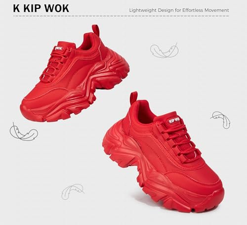 Image of K KIP WOK Chunky Sneakers for Women Fashion Platform White Leather Casual Dad Shoes Comfortable Wedge Walking Sport Sneakers