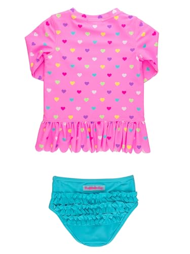 Image of RuffleButts Baby /Toddler Girls Scalloped Long Sleeve Rash Guard 2-Piece UPF50+ Sun Protected Swimsuit