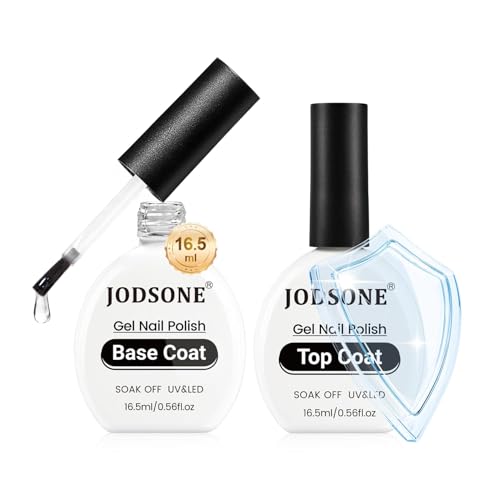 JODSONE 2Pcs 16.5ml Top Coat Base Coat Gel Polish Set No Wipe Clear Long Lasting Need U V Lamp Cured at Home DIY Nail Salon Girl Gift