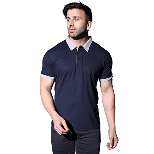 Image of DHRUVI TRENDZ Men Cotton Casual Regular Fit Plain Half Sleeve Polo T-Shirt