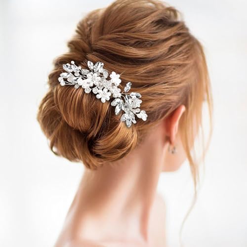 Exacoo Pente de cabelo prateado para casamento, acessórios de cabelo para mulheres, casamento, noiva