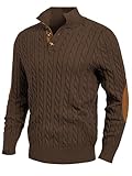 JMIERR Sweaters for Men Soft Cable Knit Casual Long Sleeve Essentials Vintage Slim Fit Button Up Textured Pullover Fisherman Sweater, L, Chocolate Brown