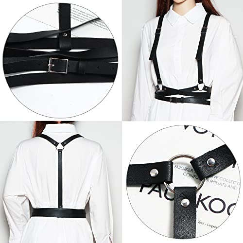 XCSJ Punk riem voor dames, punk leer, trekkoord voor dames, PU-leer, borsttrekkoord, zwart, bodysuit, verstelbare lichaamssieraden, gothic riem, geschikt voor cosplay, prom, rave, halloweenkostuum - Image 7