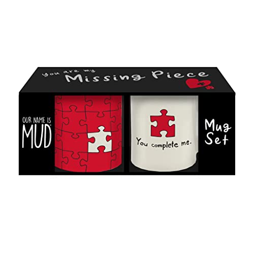 Enesco Our Name is Mud Jigsaw Puzzle Piece You Complete Me Coffee Mug Set, 12 Ounce, Multicolor