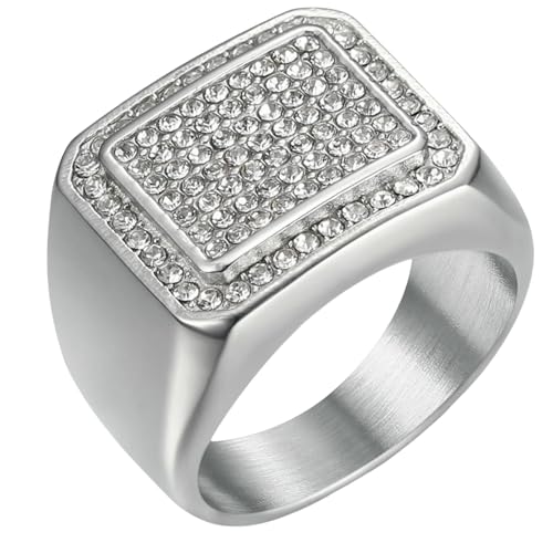 Image of Jpltlvy Titanium Steel Square CZ Ring for Men Hip Hop Fashion Jewelry Geometric Design Bold Statement Gift