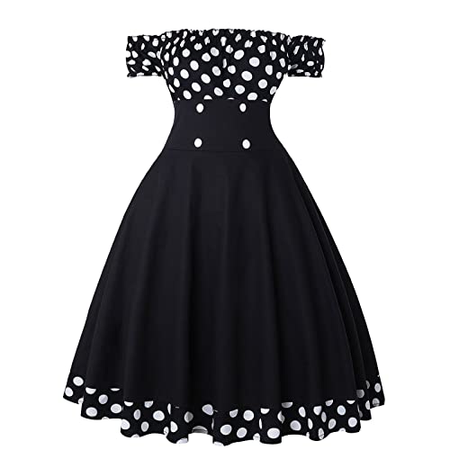 Rockabilly Kleider Damen 50er 60er Jahre Kurzarm Polka Dots Coctailkleid Vintage Swing Fashion Kleider Hochzeit Festlich Knielang Kleid Tunika...