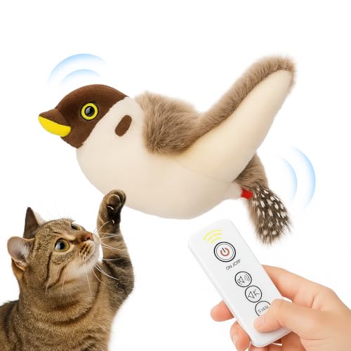 CKFPS Flying Bird Cat Toy – Remote Control, Flapping Wings & Chirping Sound (Not Flying), USB Rechargeable Motion Toy for Indoor Cats