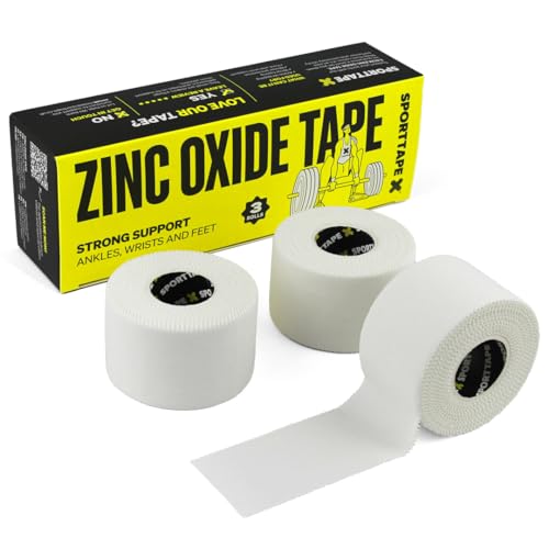 3 Rollen SPORTTAPE Zinkoxid-Sporttape weiß - 3,8 cm x 10 m - Tapeverband, reißbares unelastisches Sport Tape für Gelenke, Vermeidung von Blasenbildung, hautfreundlich, Kampfsport Boxen Rudern Rugby
