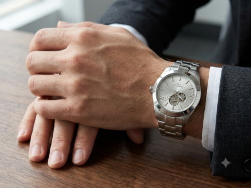 Image of MINI @ MAXX 1998 Men's Automatic Mechanical Watch with Open Heart Dial, Silver Stainless Steel Bracelet, Analog Display, Premium Formal & Casual Wrist Watch for Men