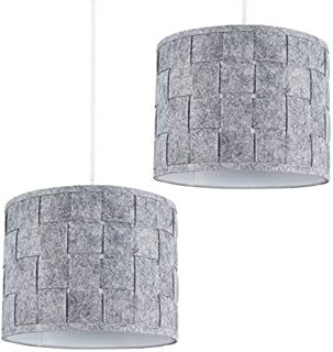Pair of - MiniSun Small Modern Grey Felt Weave Design Ceiling Pendant/Table Lamp Drum Light Shades